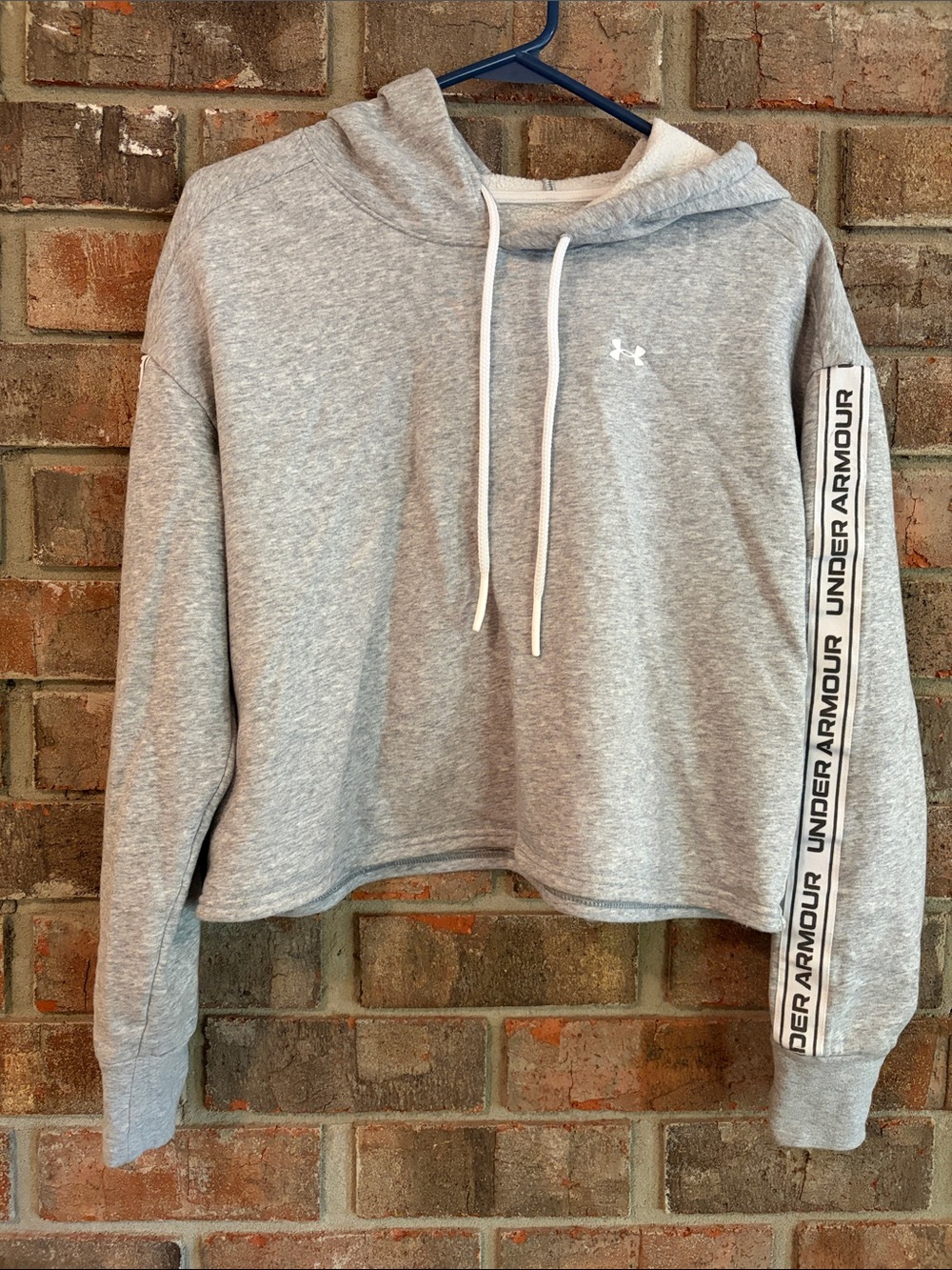 Under Armour Light Gray Cropped Hoodie with Branded Sleeve Tape